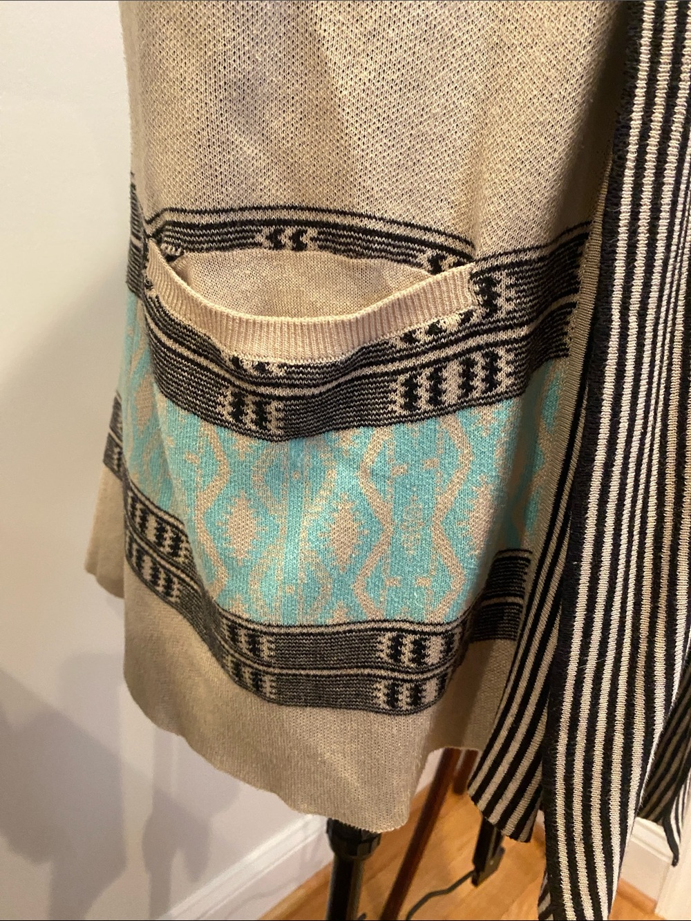 Anthropologie Neutral, Teal & Dusty Rose Patterned Open-Front Cardigan - Picture 3 of 4
